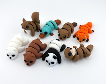 3D-geprint fidgetspeelgoed voor babybos en rivier: vos, beer, panda, vogelbekdier, otter, bever, eekhoorn