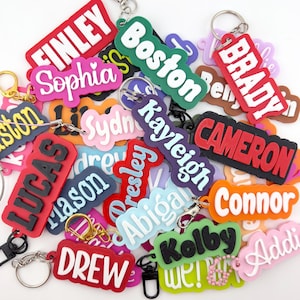 Personalized Name Tag Keychain SMALL | 3d Printed Bag Charm, Custom Water Bottle Name Tag, Sports Team Tag, School Backpack ID