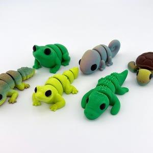 Baby Reptiles Flexi Animals | 3D Printed Articulated Turtle, Frog, Chameleon, Crocodile, Leopard Gecko, Lizard