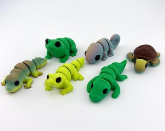 Baby Reptilien Flexi Tiere | 3D gedruckte Gliederschildkröte, Frosch, Chamäleon, Krokodil, Leopardgecko, Eidechse