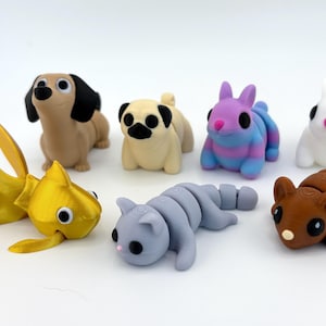 ベビー ドメスティック フレキシ アニマルズ 3Dプリント 関節式フィジェットトイ - 猫、ダックスフント、パグ、ウサギ、金魚、ネズミ