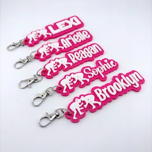 Personalized GIRLS Wrestling Name Tag Keychain | Youth Sports Team Equipment Bag |Custom School Backpack ID