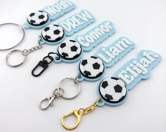 Personalized Soccer Name Tag Keychain | Youth Sports Team Equipment Bag Player Nametag, Custom School Backpack ID