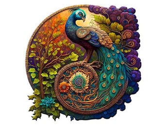 3D Adult Animal Wooden Puzzles Round Peacock and Bird Wooden Puzzle Children's Puzzle Toy Festival Gift A3 A4 A5 Multi Size Puzzle