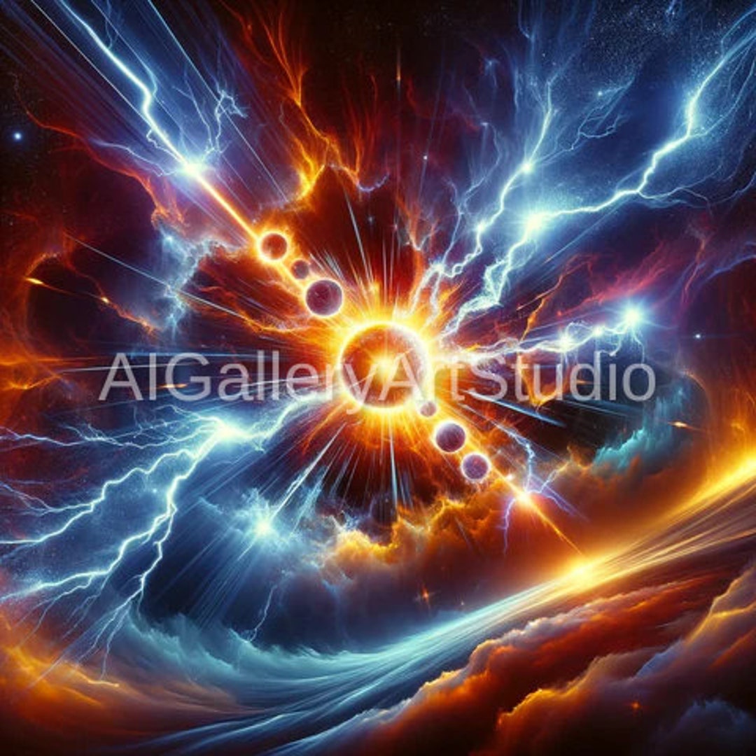 Explosion Decor Cosmic Explosion Art Stellar Energy Burst Digital Collection, Vibrant ...