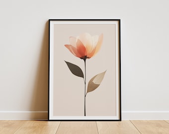 Póster floral minimalista, impresión botánica abstracta, arte floral bohemio para pared, descarga digital moderna para decorar la sala de estar o el dormitorio.