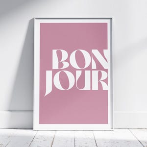 Bonjour-poster: trendy retro typografie muurkunst (digitale download)