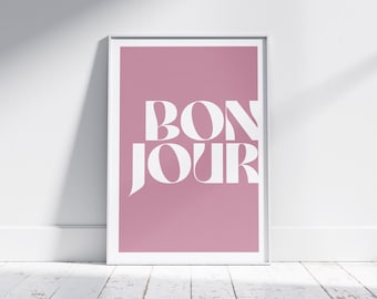 Bonjour Poster: Trendy Retro Typography Wall Art (Digital Download)