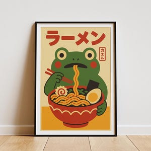 Retro Frog Ramen Poster, Frog Eating Ramen Print, Japanese Kitchen Wall Art Decor, Funny Frog, Quirky Ramen DIGITAL POSTER