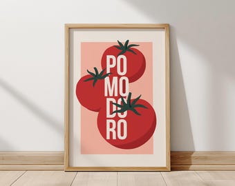 Pomodoro Poster Kitchen Wall Art | Tomato Print Modern Food Illustration | Italian Cooking Decor | Minimalist Kitchen Artwork