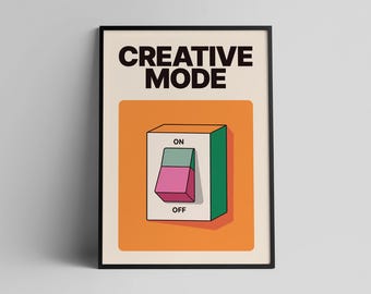 Póster Modo Creativo, Arte Moderno para Pared de Oficina, Lámina de Productividad, Arte Retro para Interruptores, Descarga Digital