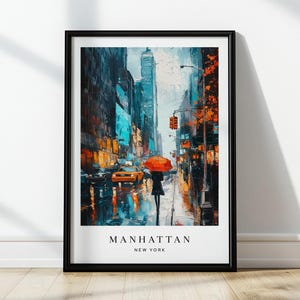 Manhattan Poster, New York Wall Art, Digital Download, Printable Wall Decor, Travel Art Oil Paitning
