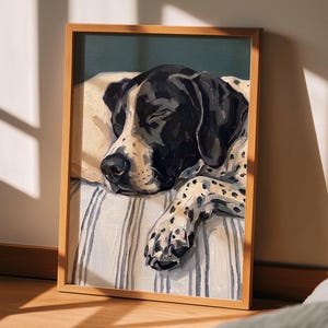 Sovande svartvit engelsk pointerhund väggkonsttryck, jakthundkonst, hundälskare present