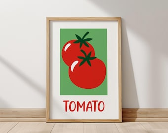 Retro Tomato Kitchen Poster | Vegetable Wall Art Print | Colorful Food Illustration Decor for Dining Room or Cafe