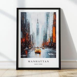 New York Manhattan Poster, New York City Wall Art, Printable Wall Decor, American Oil Painting, Digital Download Home Decor, Gift for Her