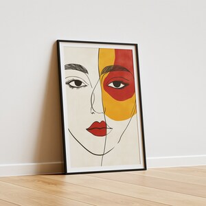 Abstract Woman Poster, Minimalist Female One Line Art Wall Decor, Woman&#39;s Head and Face Digital Art Print, Living Room Painting