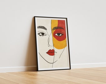 Póster de mujer abstracta, decoración de pared minimalista de una sola línea, impresión digital de cabeza y rostro de mujer, pintura para sala de estar.