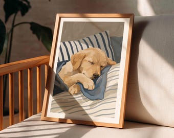 Lámina decorativa de pared con cachorro de Golden Retriever durmiendo, póster de perro adorable, decoración para guardería, regalo acogedor para amantes de las mascotas, lámina de bellas artes.