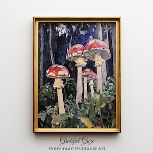 Printable Vintage Mushroom Painting - Rustic Forest Scene Art, Cottagecore Wall Decor, Earthy Botanical Print, Digital Download 72