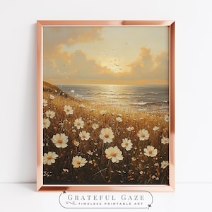 Coastal Printable Wildflower Field Landscape Painting, Vintage Summer Print, Farmhouse Print, Floral Wall Art, Beach Print 7