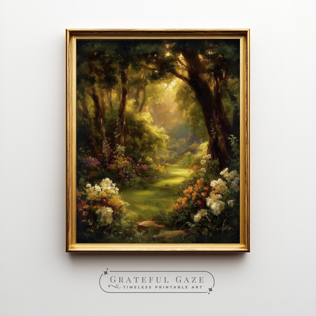 Painterly Garden Path Landscape – Cottagecore Spring Wall Art (digital ...