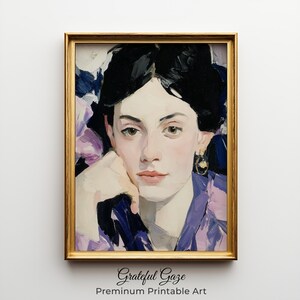 Romantic Woman Portrait Art Print - Elegant Printable Wall Art, Vintage Style Painting, Sophisticated Decor, Feminine Aesthetic Digital 68