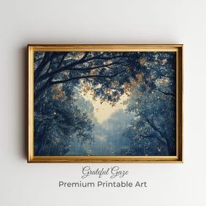 Mystic Forest Canopy in the Rain Painting - Printable Moody Wall Art, Woodland Scene, Twilight Nature Decor, Cottagecore, Digital Print 146
