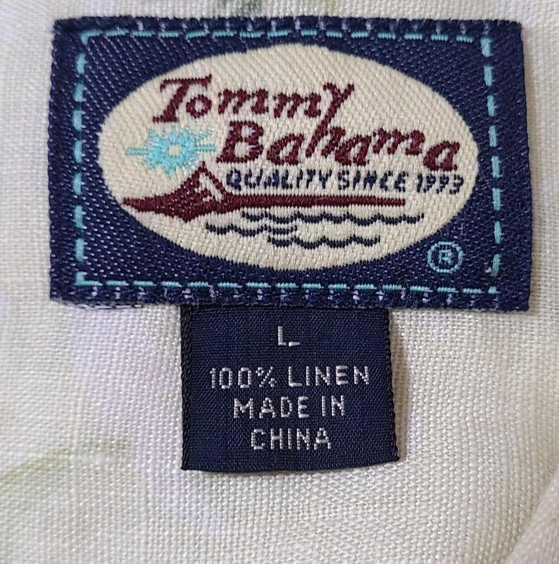 Camisa hawaiana Tommy Bahama 100% lino, manga corta, talla grande para hombre, color amarillo, estampado de palmeras. imagen 4