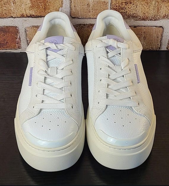 Tory Burch Ladybug Sneakers Womens 9 White Lavender Leather Platform Logo Shoes