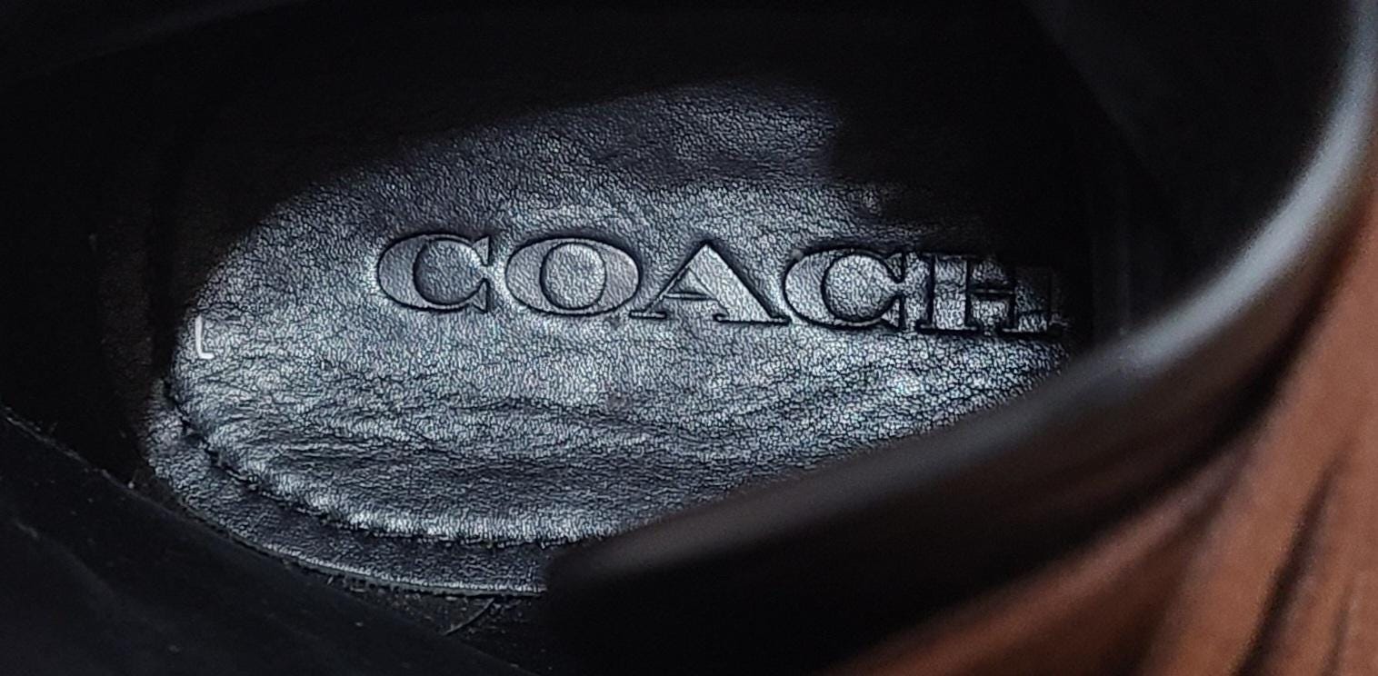 Coach Derby Black Spazzolato Leather Dress Combat Boots 