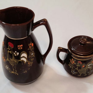 2pc Moriage Redware Japanese Rooster Tea/Coffee Set