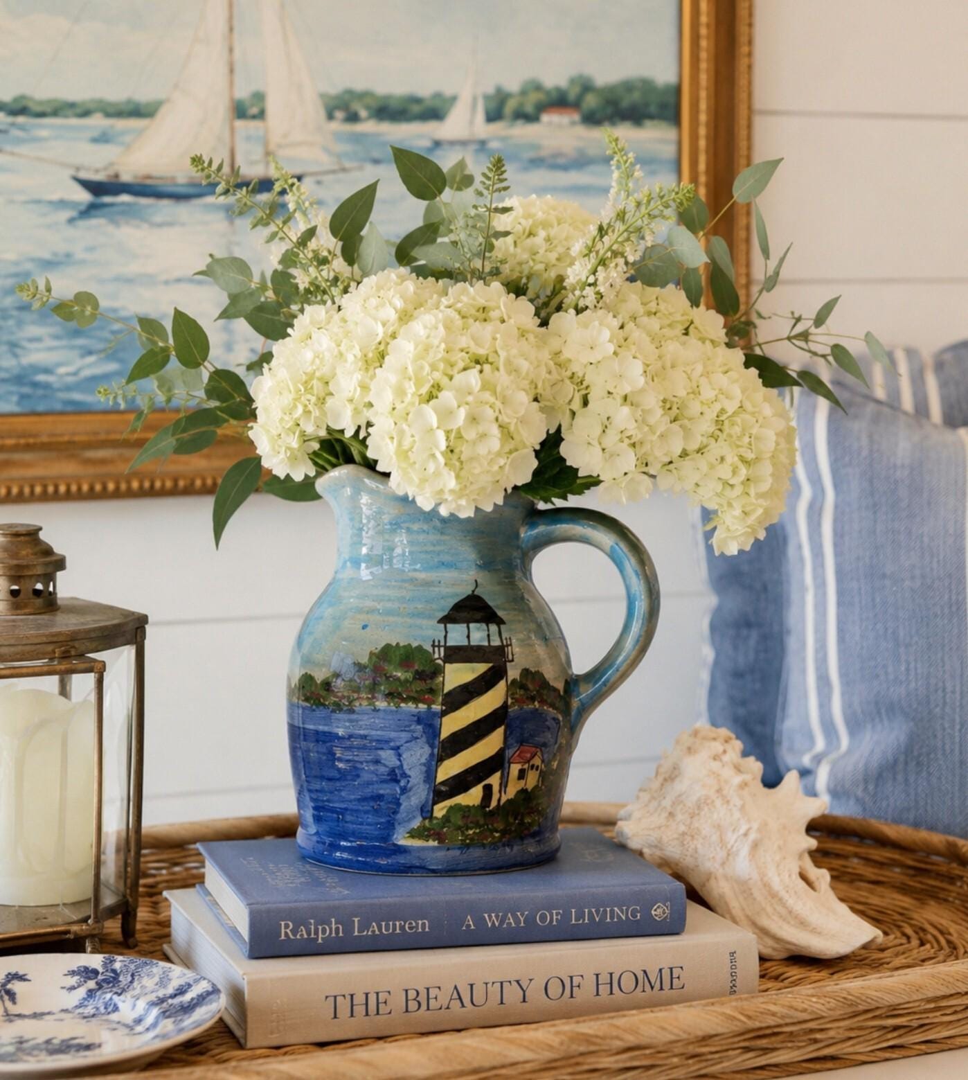 Vintage Blue Sailboat Pitcher - Etsy