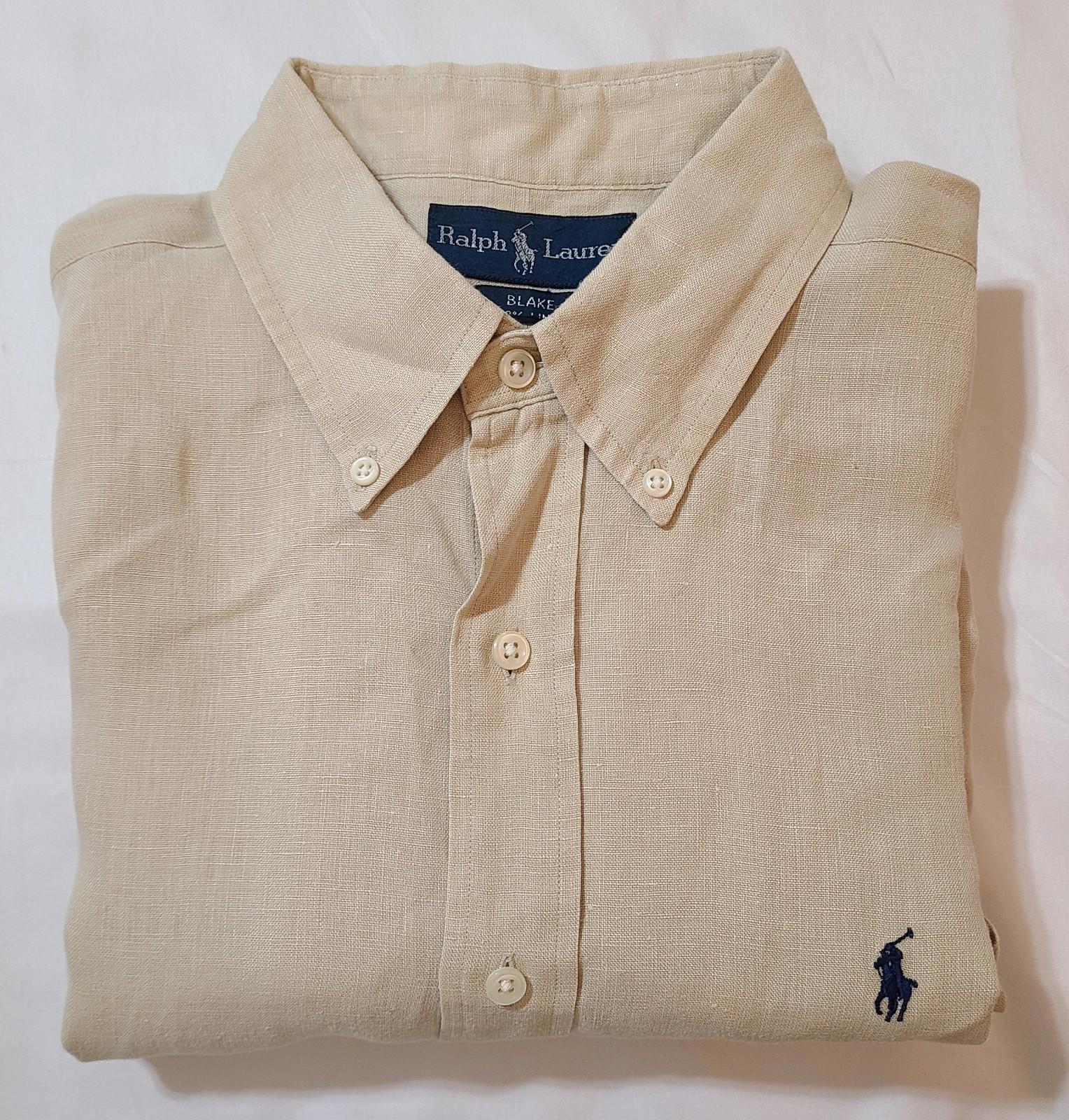 希少◎ ralph lauren blake pink linen! XXL RALPH LAUREN BLAKE Shirt Men XL Pink Striped Cotton Button