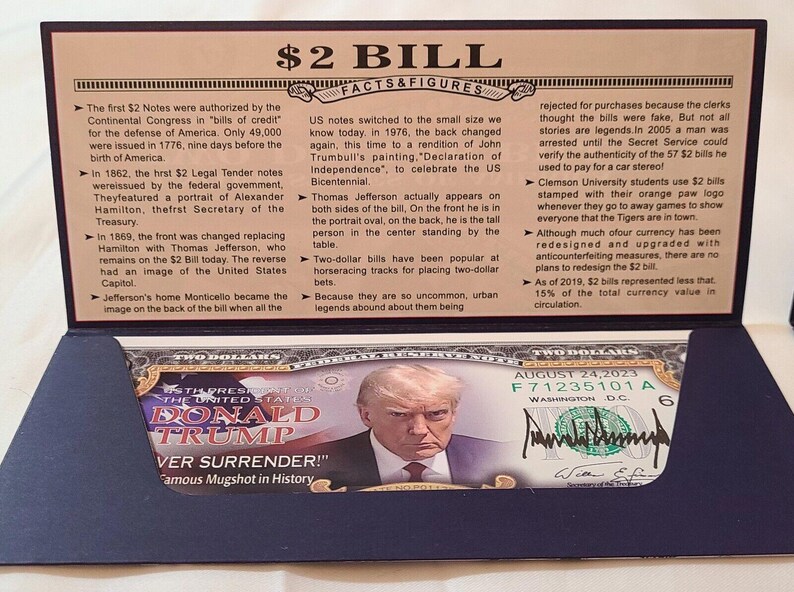 YIQILAFADA Donald Trump 2-Dollar-Schein Set – 50 Stück, Koloriertes Mugshot Motiv, Sammlerstück
