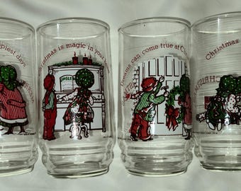 Vasos navideños vintage de Coca-Cola de Holly Hobbie & Robby de 1978 (juego de 4), sin usar
