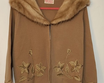 RARE VINTAGE Cardigan With Fur Neckline, Morton's Of Boston/ Made On Coltalia, Italy