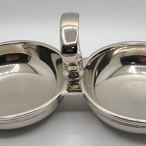 Vintage Metal Chrome Double Candy Nut Dish With Handle