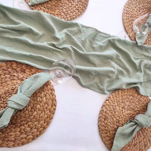 Musselin Tischläufer Mint Salbei Eukalyptus Natur Beige Sand Creme Hochzeit Geburtstag Taufe Deko