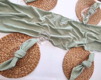 Musselin Tischläufer Mint Salbei Eukalyptus Natur Beige Sand Creme Hochzeit Geburtstag Taufe Deko