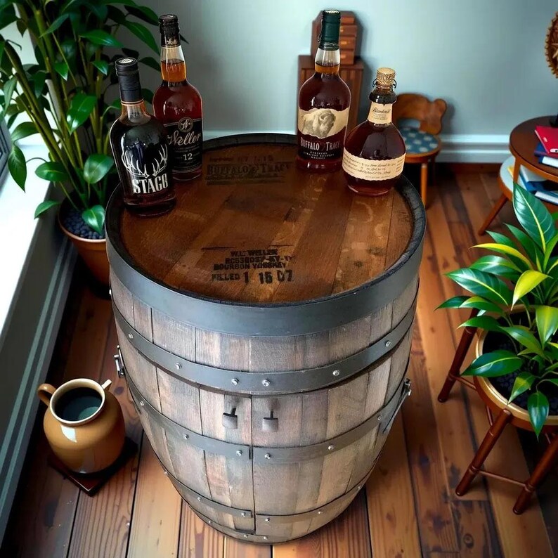 Whiskey Barrel Open Display Cabinet Whiskey Barrel Cabinet With Lights ...