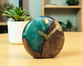 Wood Table Clock, Wood Desk Clock, Epoxy Resin Desk Clock, Unique Wooden Table Clock, Walnut Clocks for Table, Modern Handmade Desk Clock