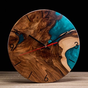 Elegant Handcrafted Wall Clock -Unique Wood and Epoxy Design, Resin Clock for Wall, Sleek Handmade Walnut and Epoxy Wall Clock, Modern Clock