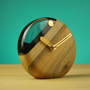 Mini Desk Clock, Home Decor Table Clock, Wood Desk Clock, Walnut Clocks for Table, Office Desk Decor, Wood and Resin Clock from Table