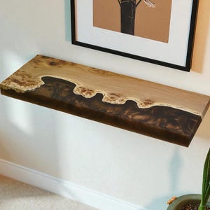Handcrafted Wall Shelf Burl Elm Wood & Epoxy Resin – Modern Floating Shelf, Live Edge Design, Unique Home Storage Decor, Office Wall Shelf