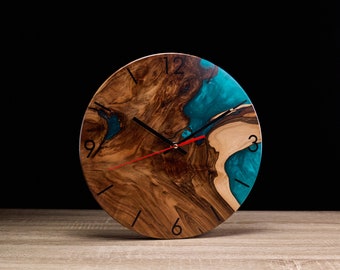 Walnut epoxy wall clock, wooden home decor, Exquisite Wooden Clock, Handcrafted clock Elegance for Your Home