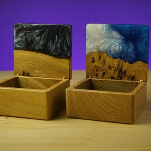 Resin Jewelry Storage Box, Custom Wooden Jewelry Box, Wooden Jewelry Box with Epoxy Resin Lid, Wood Trinket Box, Jewelry Box with Resin Art