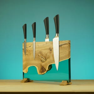 Magnetic Knife Holder – Cape Elm Wood & Epoxy Resin Knife Rack | Handmade Knife Block | Kitchen Organizer | Chef Gift | Custom Knife Display