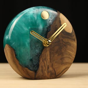 Wood Table Clock, Wood Desk Clock, Epoxy Resin Desk Clock, Unique Wooden Table Clock, Walnut Clocks for Table, Modern Handmade Desk Clock