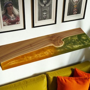 Floating Shelf in Olive Wood with Epoxy Resin-Modern Handmade Wooden Wall Shelf-Unique Wood Decor -  Floating Shelf for Kitchen, Living Room