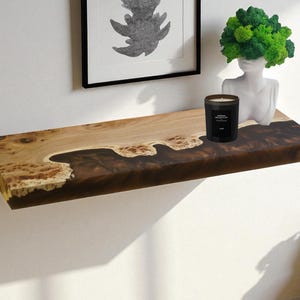 Wall Shelf Burl Elm Wood&Epoxy Resin–Modern Floating Shelf, Live Edge Wooden Shelf, Handmade Unique Home Decor, Entryway or Bathroom Storage